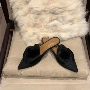 Aquazzura black pom Pom slides